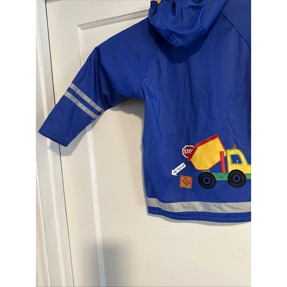 Wippette Kids Hooded Rain Coat Jacket Boys Size 3 Blue Road Work Fleece Lined